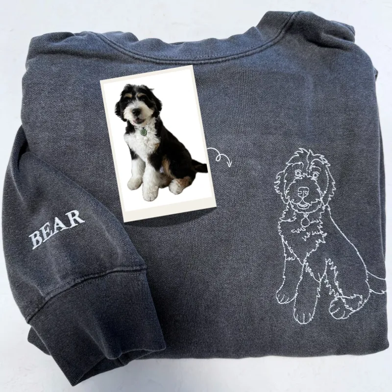 Comfort Color® Personalized Dog Sweatshirts for Humans with Custom Embroidered Dog Face and Dog Name sold by Embroly