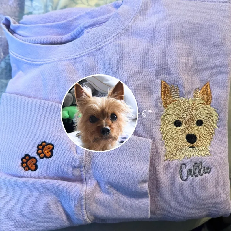 Custom Dog Embroidered Sweatshirt from Photo, Personalized Dog Lover Sweatshirt with Dog Face sold by Embroly