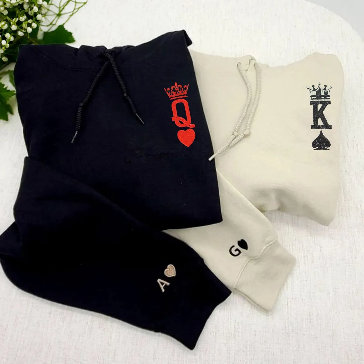 King and Queen Hoodie or Sweatshirt Embroidered, Personalized His Her Gift for Valentine's Day sold by Embroly