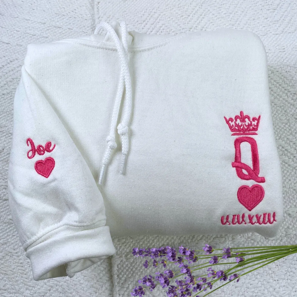 King and Queen Hoodie or Sweatshirt Embroidered, Personalized His Her Gift for Valentine's Day sold by Embroly product image thumbnail 4