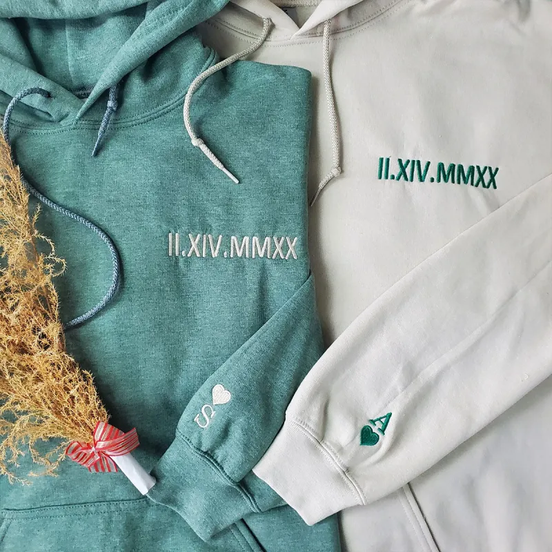 Personalized Roman Numeral Matching Hoodie for Couples - Valentine’s Day 2026 Embroidered Gift made by Embroly