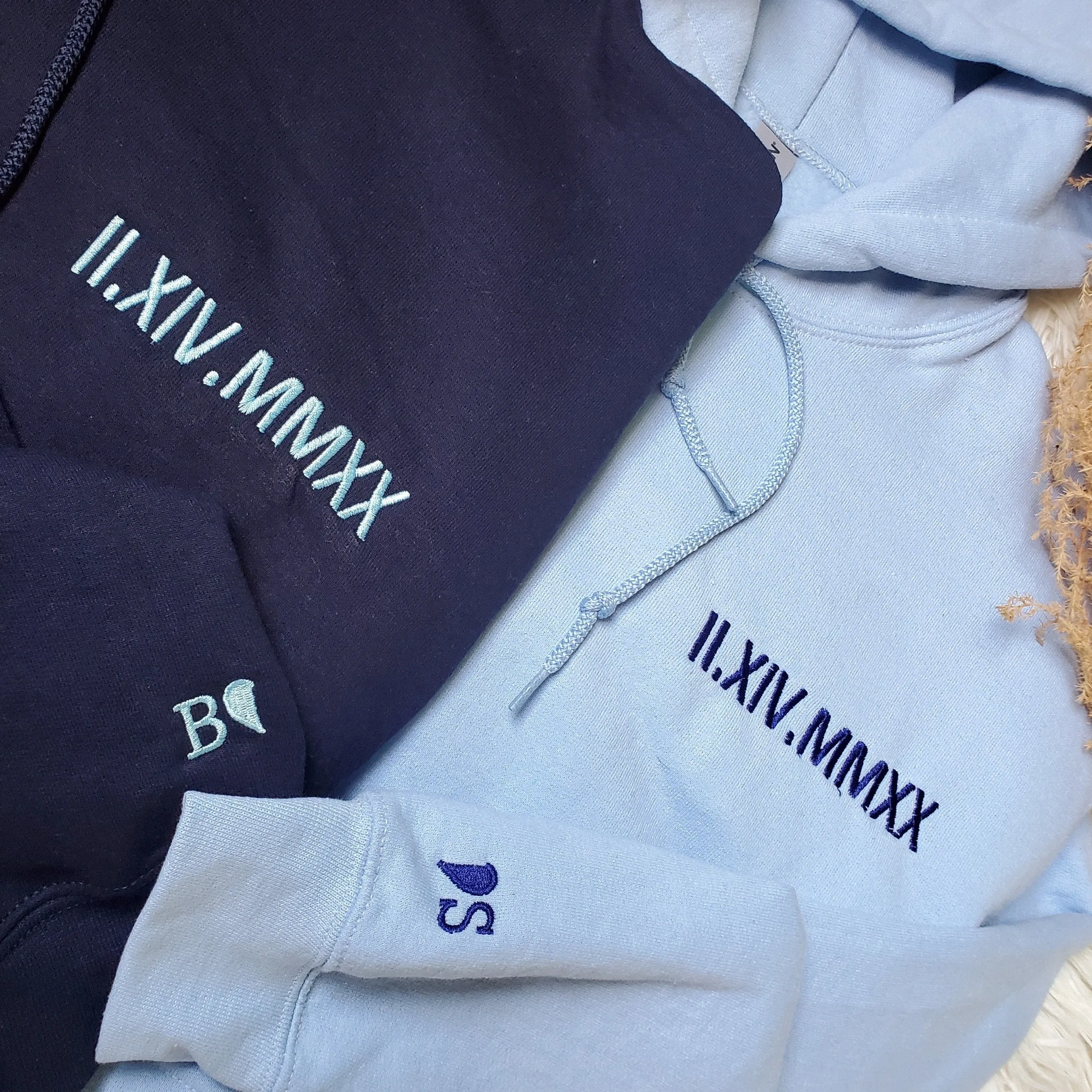 Cute Valentines Day Sweatshirt or Hoodie with Roman Numerals, Custom Embroidered Gift Ideas For Couples sold by Embroly
