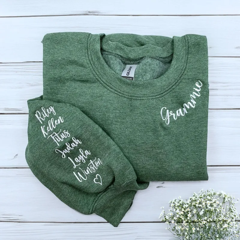 Custom Embroidered Grammie Sweatshirt or Hoodie with Names on Sleeve, Personalized Gift for Grammie sold by Embroly