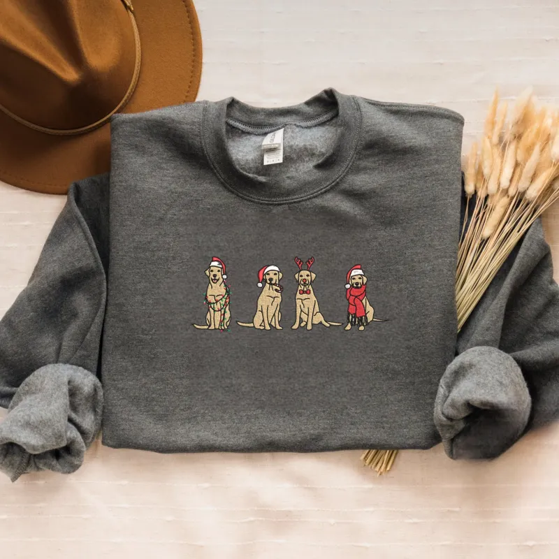 Embroidered Dog Christmas Sweatshirt, Cute Dog Santa Crewneck or Hoodie sold by Embroly