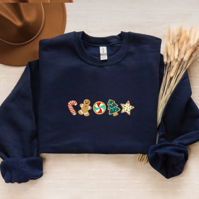 Embroidered Christmas Cookies Border Sweatshirt, Gingerbread Christmas Crewneck or Hoodie sold by Embroly