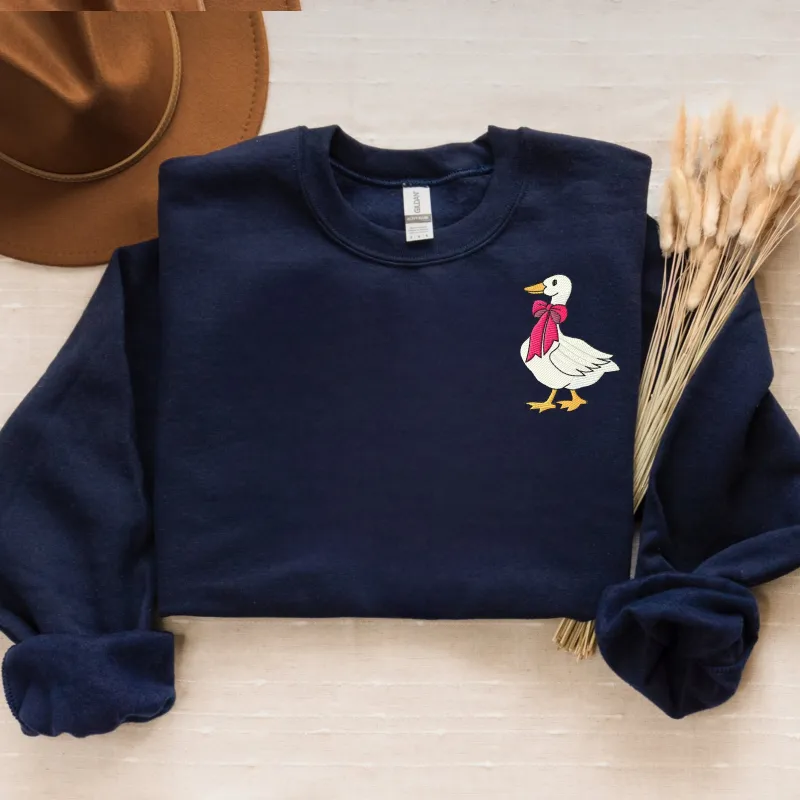 Embroidered Christmas Goose Sweatshirt, Cute Duck Winter Crewneck or Hoodie sold by Embroly