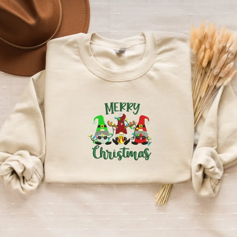 Embroidered Christmas Gnome Sweatshirt, Cute Gnome with Santa Crewneck or Hoodie sold by Embroly