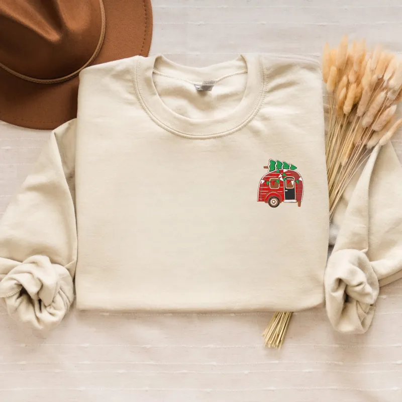 Christmas Camping Sweatshirt Embroidered, Merry Camping Christmas RV Crewneck or Hoodie sold by Embroly