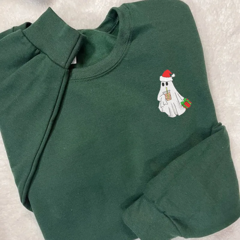 Santa Ghost Christmas Sweatshirt Embroidered Christmas Sweatshirt sold by Embroly