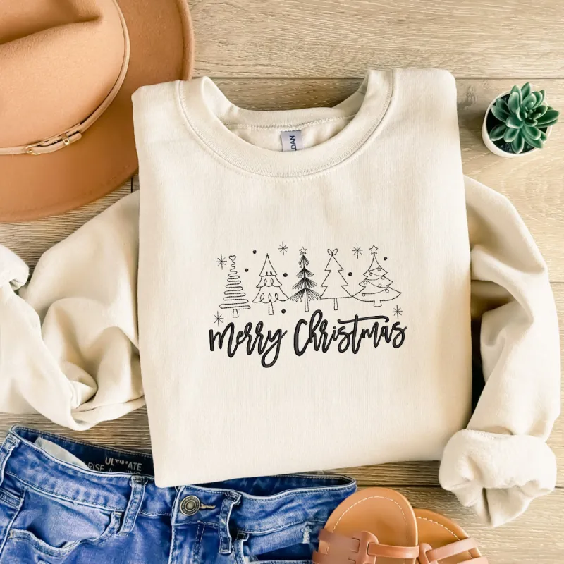 Merry Christmas Sweatshirt Embroidered Crewneck or Hoodie sold by Embroly