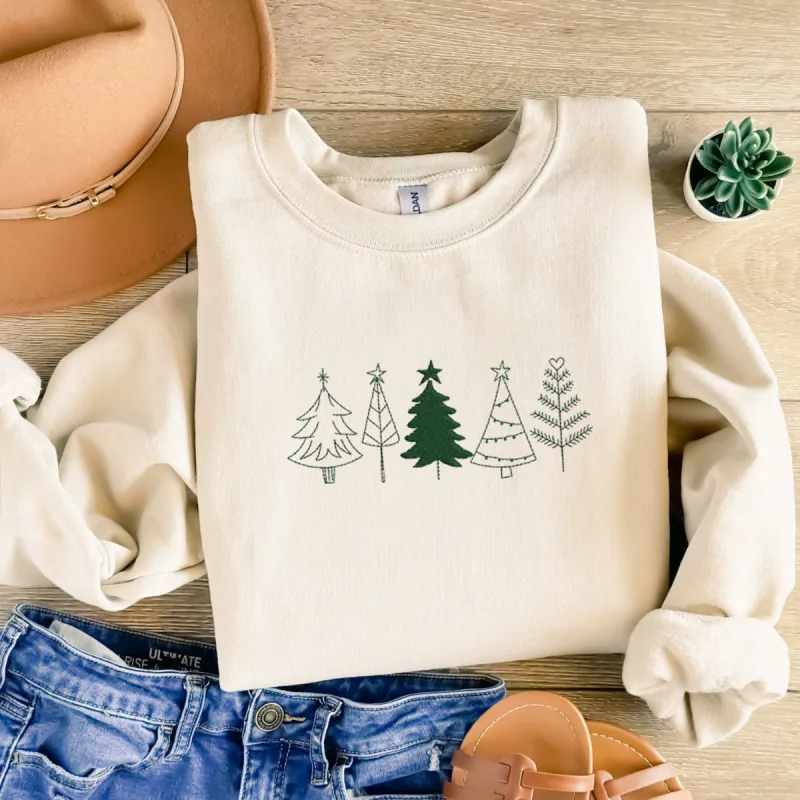 Christmas Tree Sweatshirt, Pine Tree Crewneck Embroidered made by Embroly