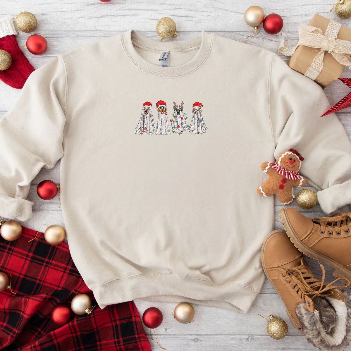 Ghost Dog Spooky Season Christmas Sweatshirt Embroidered Crewneck or Hoodie sold by Embroly product image thumbnail 3