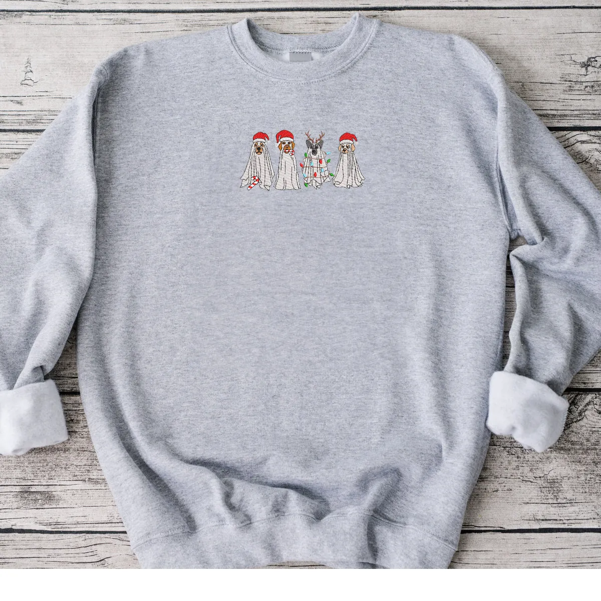 Ghost Dog Spooky Season Christmas Sweatshirt Embroidered Crewneck or Hoodie sold by Embroly product image thumbnail 5