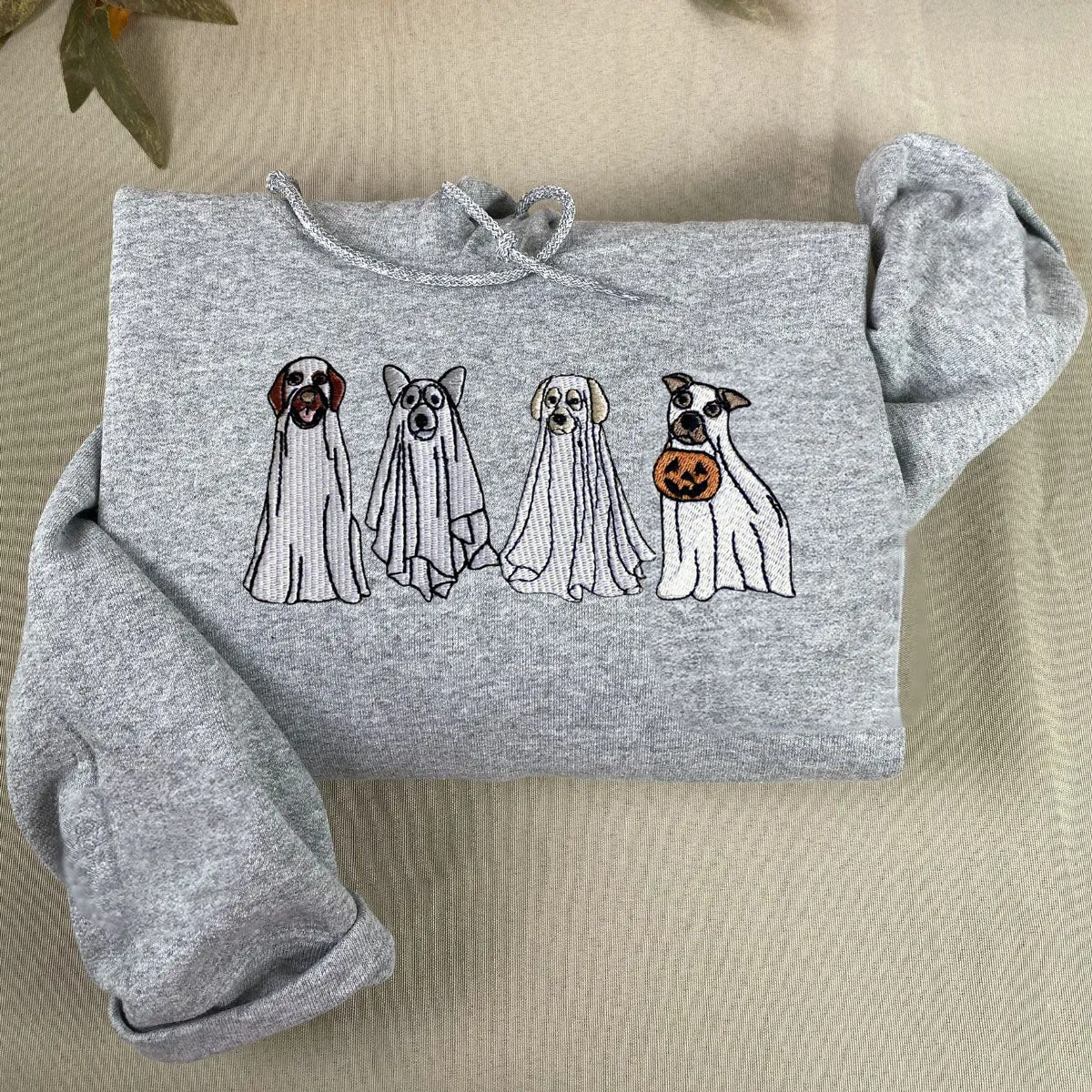 Cute Ghost Dog Halloween Sweatshirt Embroidered, Dog Lovers Crewneck or Hoodie sold by Embroly product image thumbnail 4