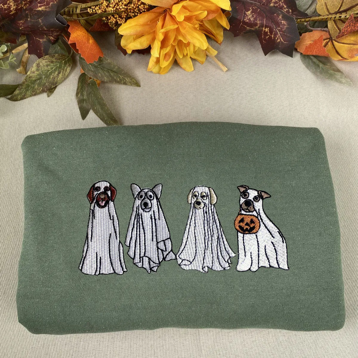 Cute Ghost Dog Halloween Sweatshirt Embroidered, Dog Lovers Crewneck or Hoodie sold by Embroly product image thumbnail 2