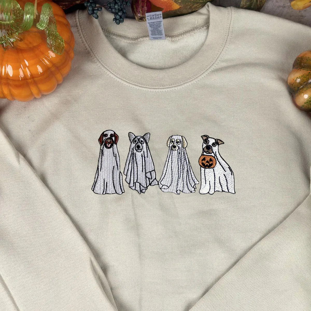 Cute Ghost Dog Halloween Sweatshirt Embroidered, Dog Lovers Crewneck or Hoodie sold by Embroly product image thumbnail 3