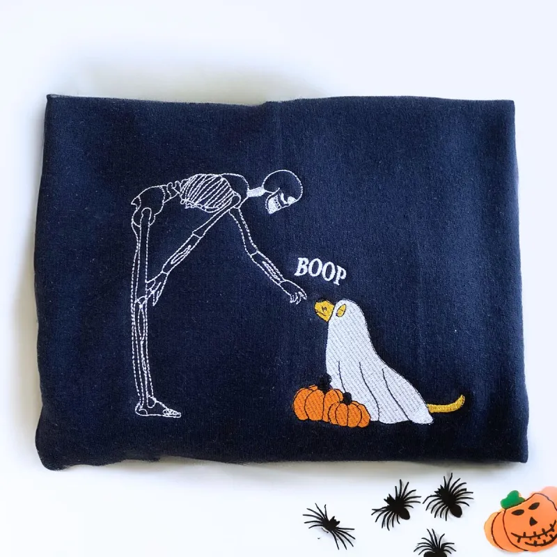 Ghost Dog Sweatshirt, Skeleton Halloween Embroidered Crewneck or Hoodie sold by Embroly