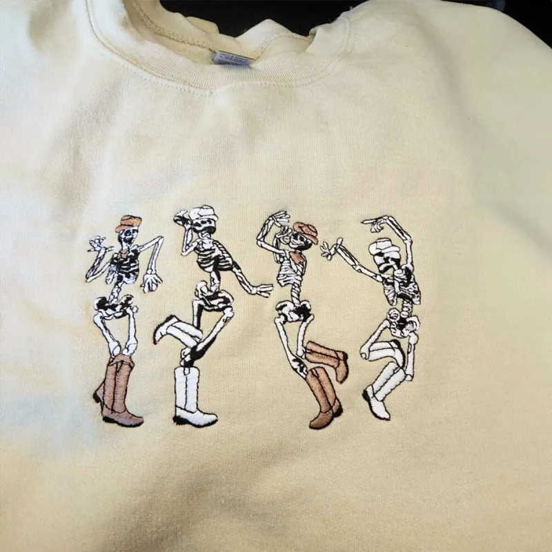 Dancing Skeletons Sweatshirt, Halloween Crewneck Embroidered sold by Embroly