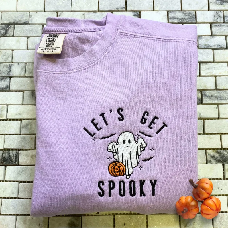 Comfort Color® Spooky Season Crewneck, Let's Get Spooky Embroidered Halloween Sweatshirts, Hoodie sold by Embroly