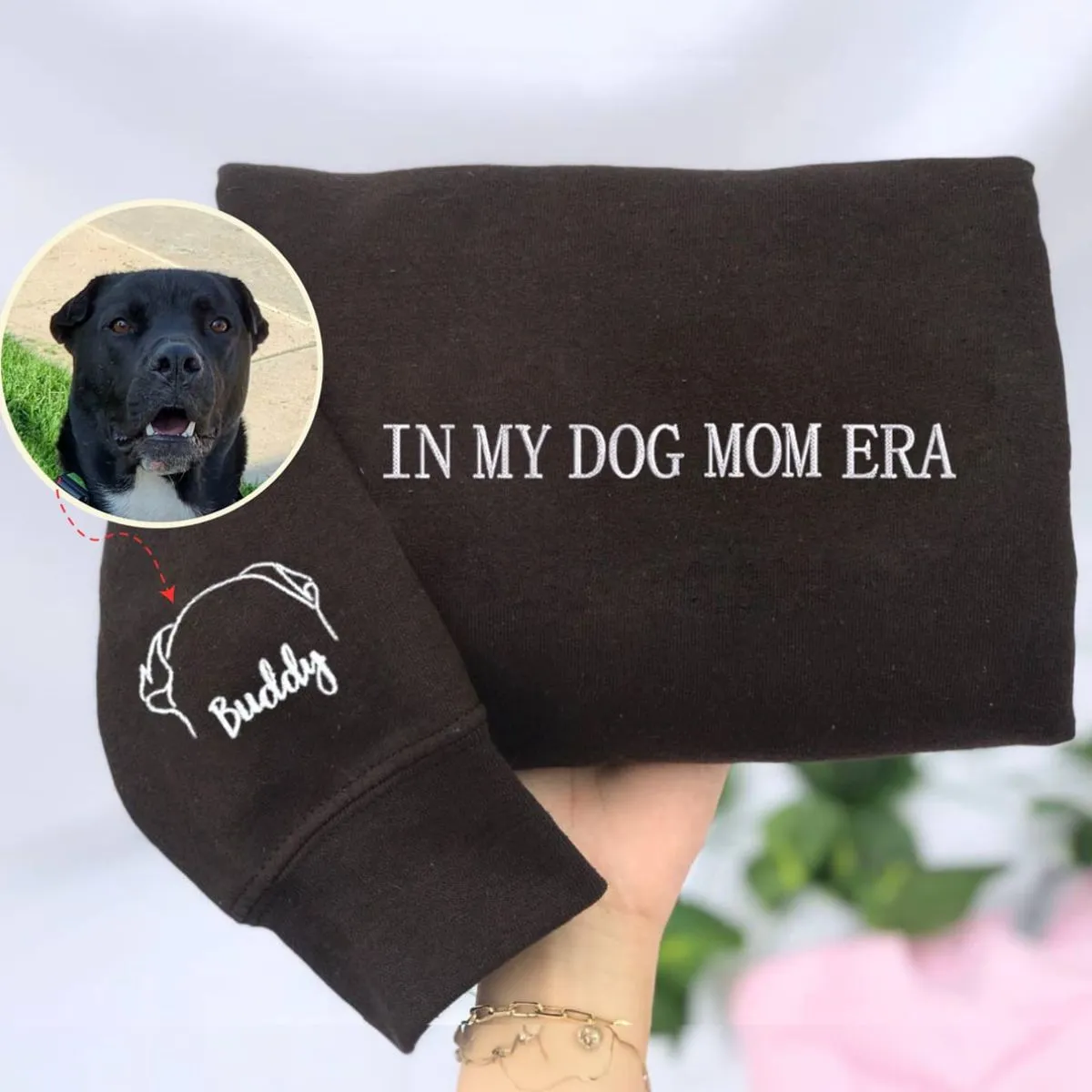 Dog Mama Sweatshirt, Hoodie Embroidered with Dog Ear, Name, Quote sold by Embroly product image thumbnail 4