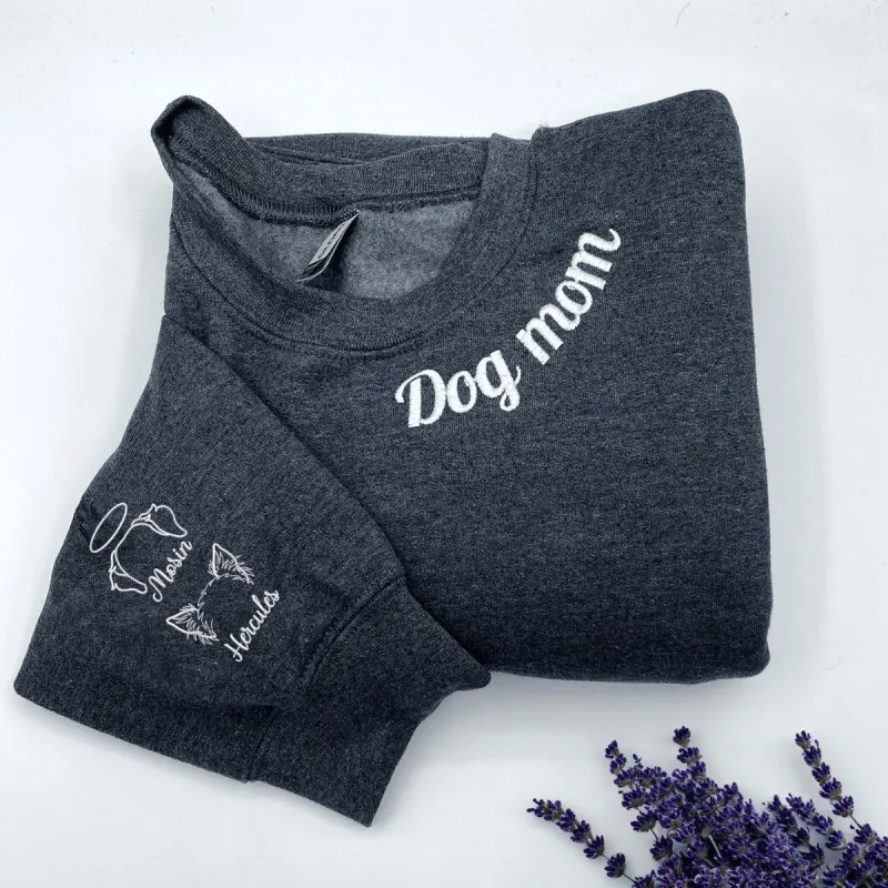 Dog Mom Sweatshirt, Hoodie Embroidered with Dog Ear, Name, Unique Gift for Dog Mom sold by Embroly
