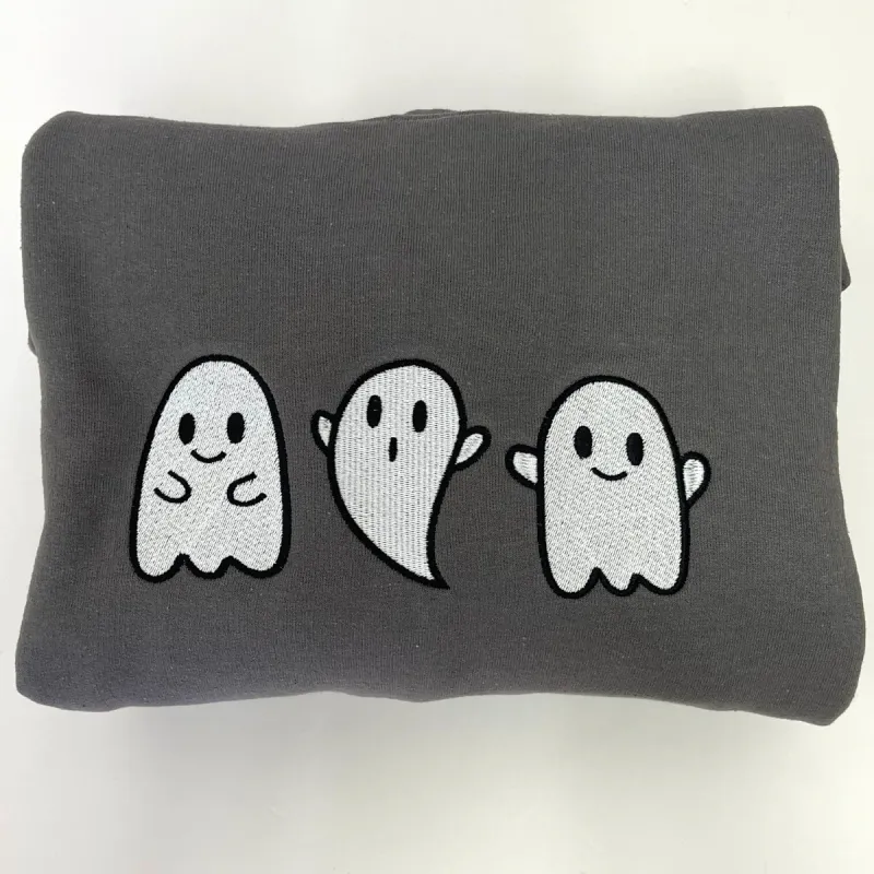 Embroidered Ghost Sweatshirt, Cute Ghost Halloween Fall Crewneck or Hoodie sold by Embroly