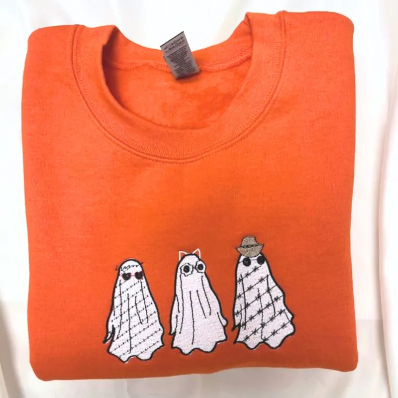 Embroidered Halloween Crewneck, Three Ghost Sweatshirt for Women Men sold by Embroly