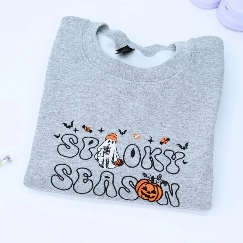 Spooky Season Sweatshirt, Embroidered Halloween Gift for Womens made by Embroly