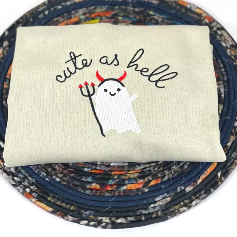 Cute Halloween Sweatshirts, Cute As Hell Embroidered Hoodie sold by Embroly