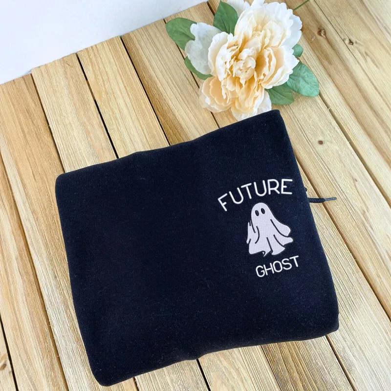 Future Ghost Sweatshirt, Funny Halloween Hoodie with Embroidered on Pocket, Bat on Sleeve sold by Embroly