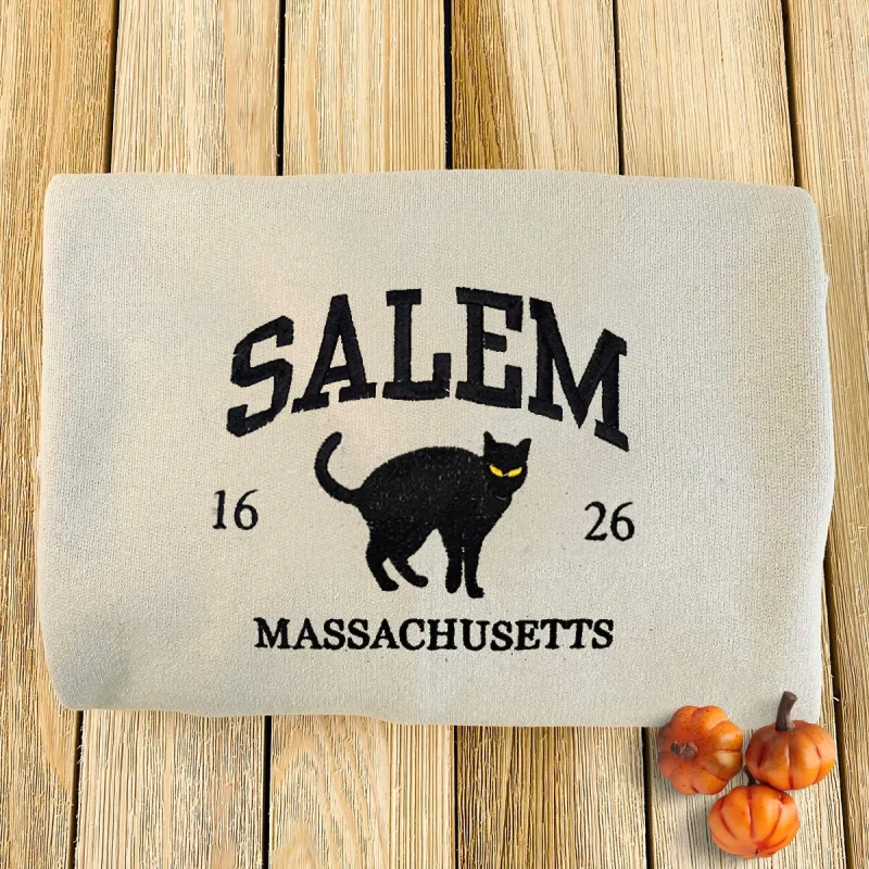 Salem Massachusetts Sweatshirt, Hocus Pocus Embroidered Sweatshirt or Hoodie for Halloween Season made by Embroly