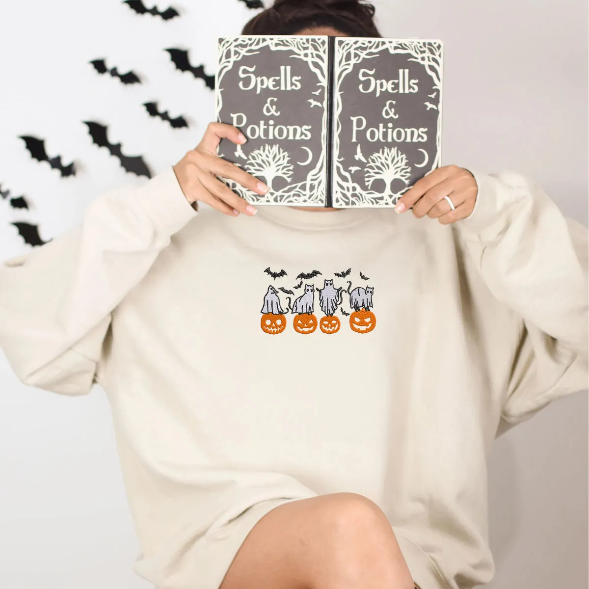 Halloween Pumpkin, Bats, Cats Ghost Sweatshirt or Hoodie sold by Embroly product image thumbnail 4