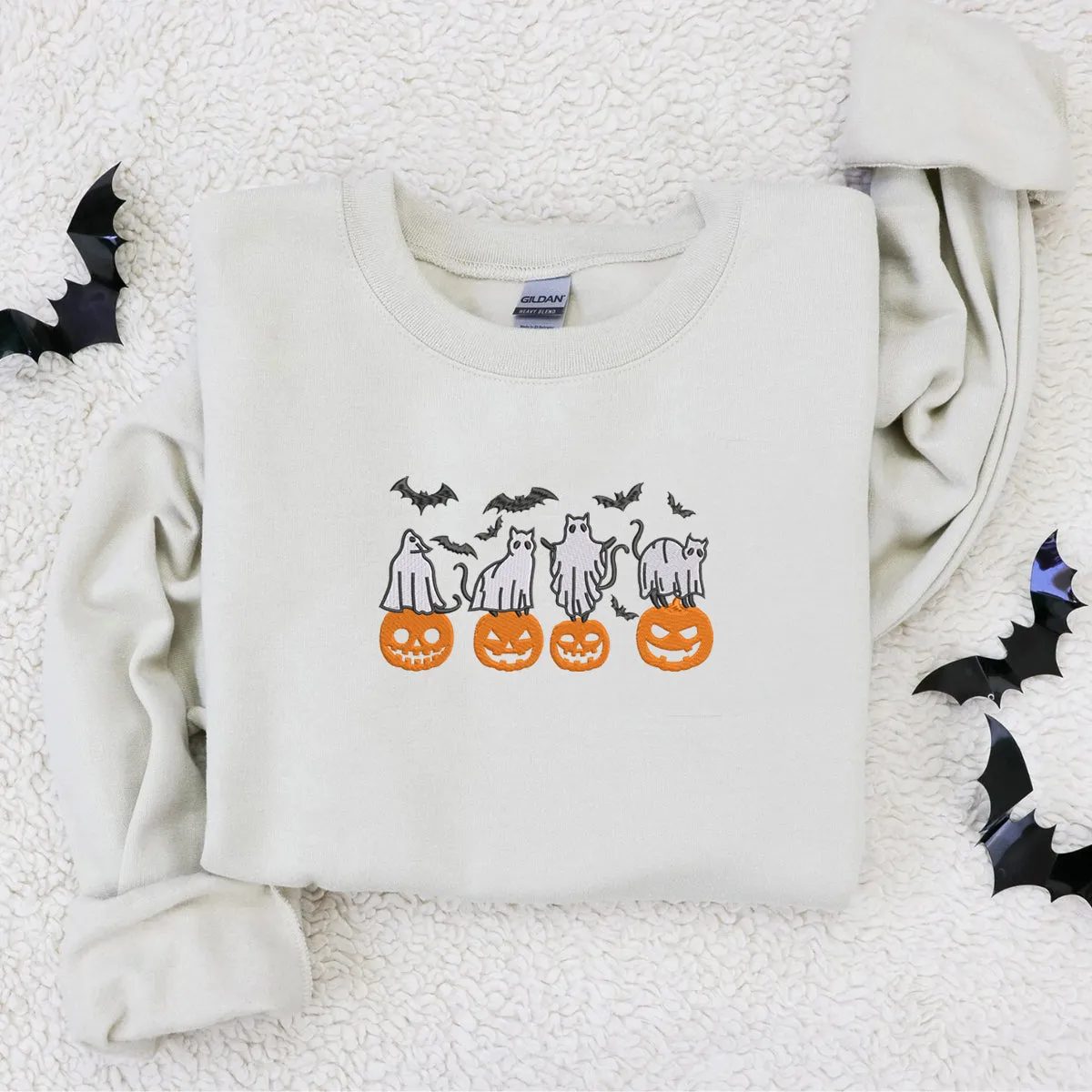 Halloween Pumpkin, Bats, Cats Ghost Sweatshirt or Hoodie sold by Embroly product image thumbnail 5