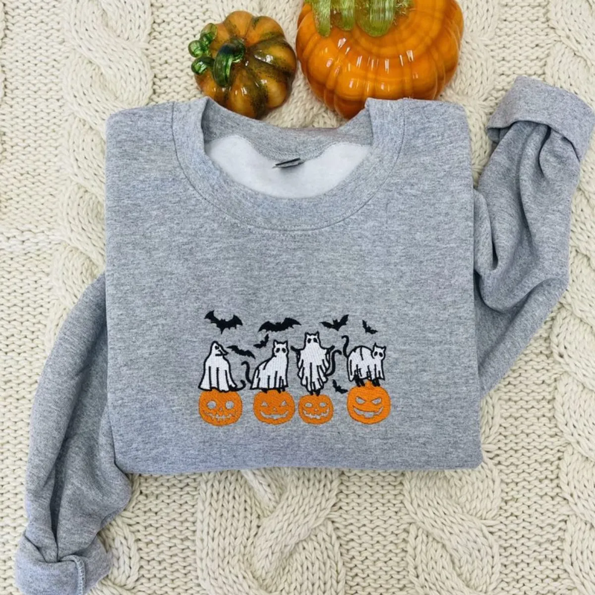 Halloween Pumpkin, Bats, Cats Ghost Sweatshirt or Hoodie sold by Embroly