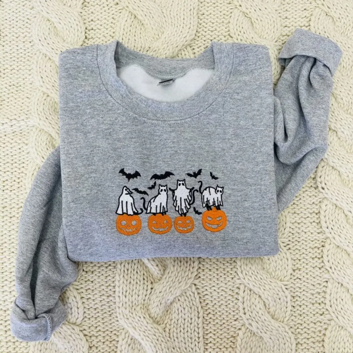 Halloween Pumpkin, Bats, Cats Ghost Sweatshirt or Hoodie sold by Embroly product image thumbnail 3