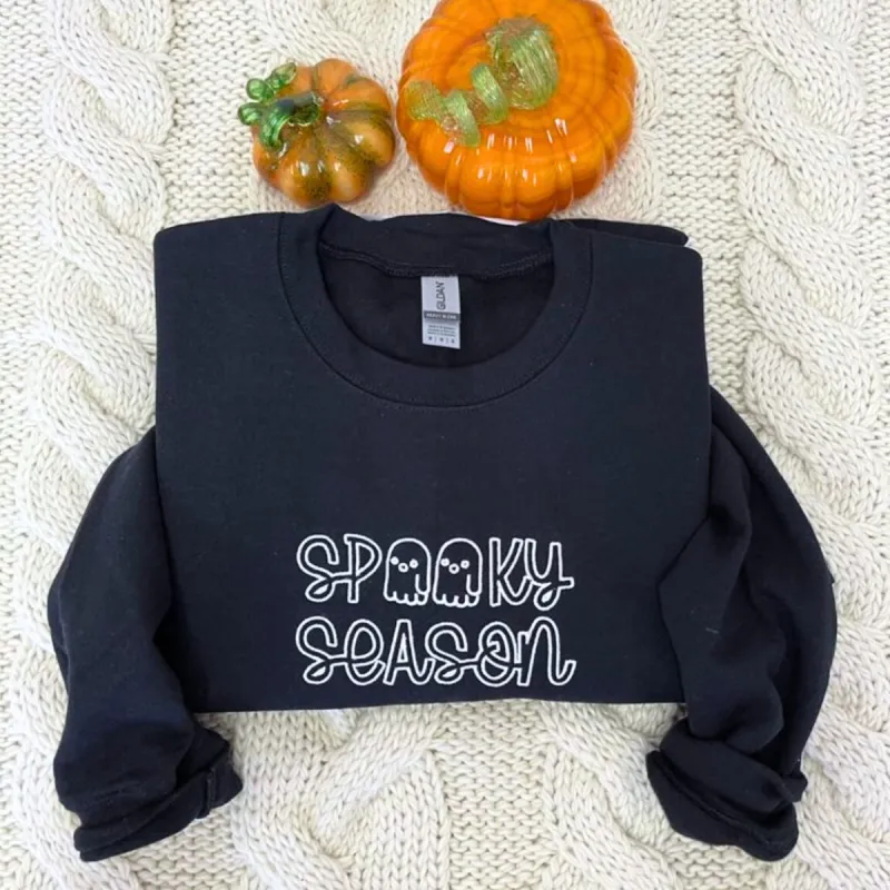 Spooky Season Crewneck Embroidered Halloween Sweatshirt, Hoodie sold by Embroly