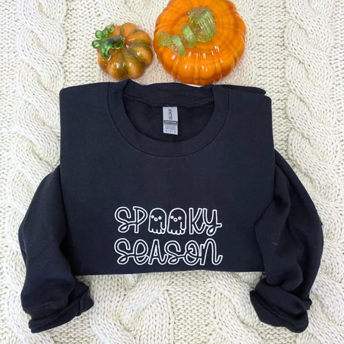 Spooky Season Crewneck Embroidered Halloween Sweatshirt, Hoodie sold by Embroly