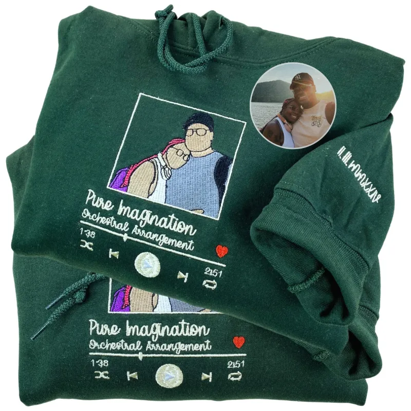 Personalized Gift for Newly Married Couple with Photo Portrait Sweatshirt or Hoodie sold by Embroly