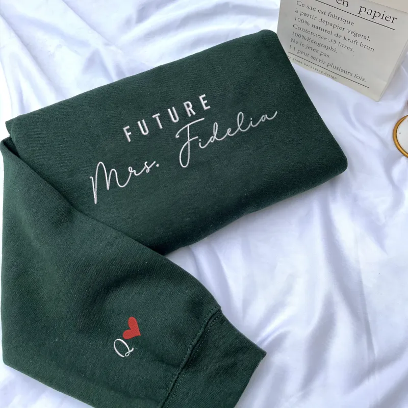 Personalized Engagement Gifts for Bride with Future Mrs Sweatshirt Embroidered sold by Embroly