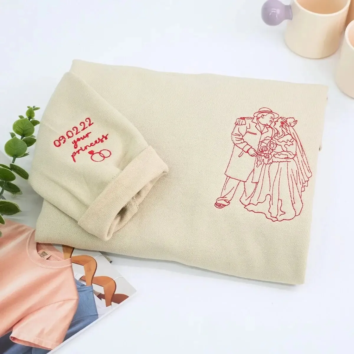 Personalized Wedding Shower Gifts for Groom Sweatshirt with Embroidery Your Photo, Any Text on Sleeve sold by Embroly product image thumbnail 4