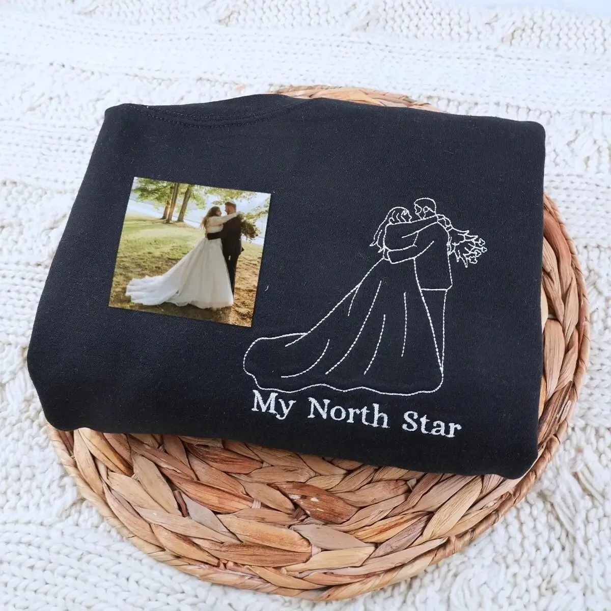 Personalized Wedding Shower Gifts for Groom Sweatshirt with Embroidery Your Photo, Any Text on Sleeve sold by Embroly product image thumbnail 2