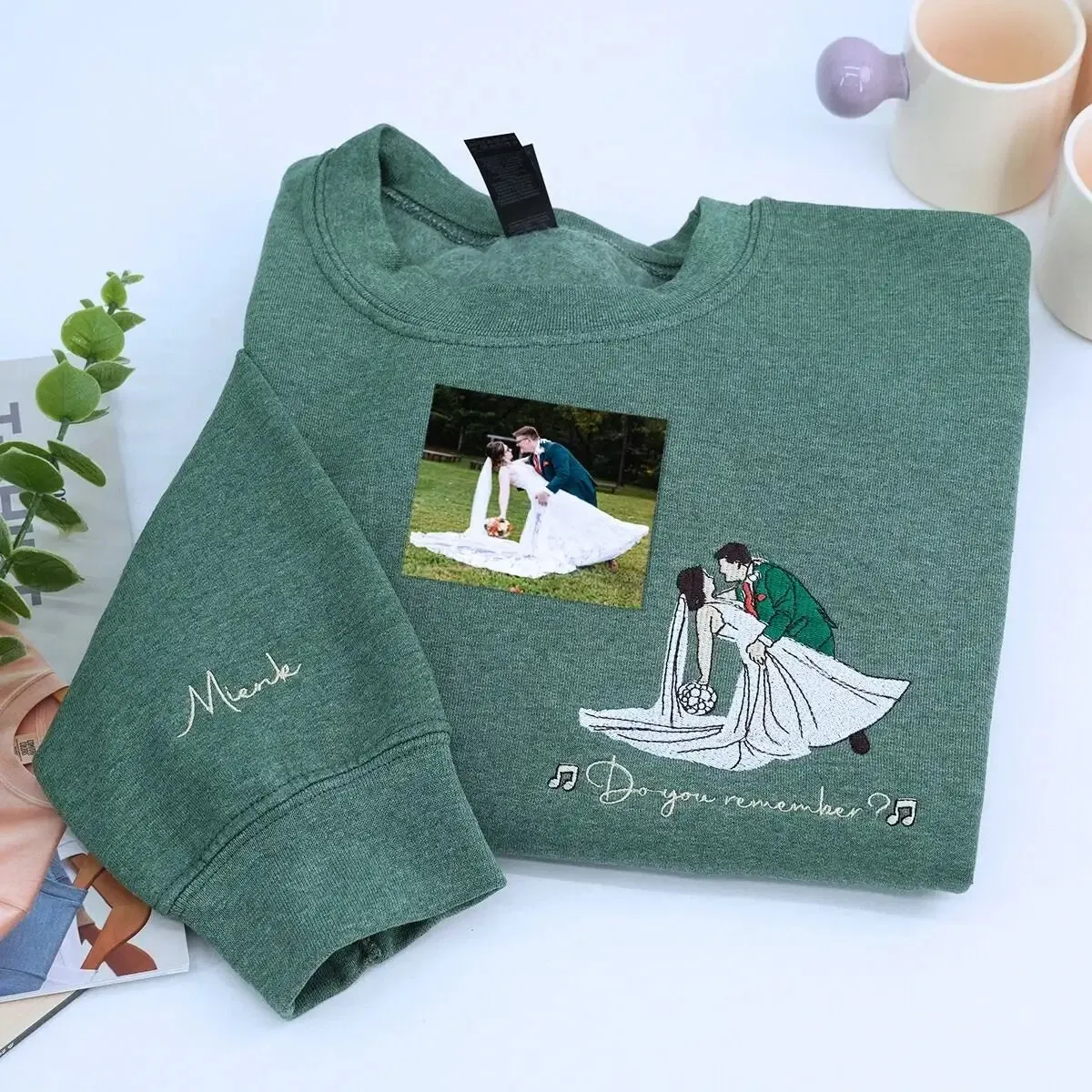 Personalized Wedding Shower Gifts for Groom Sweatshirt with Embroidery Your Photo, Any Text on Sleeve sold by Embroly