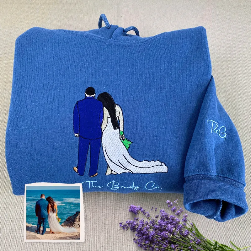Personalized Unique Bridal Shower Gift for Daughter Sweatshirt with Embroidery Photo Text Icon on Sleeve sold by Embroly