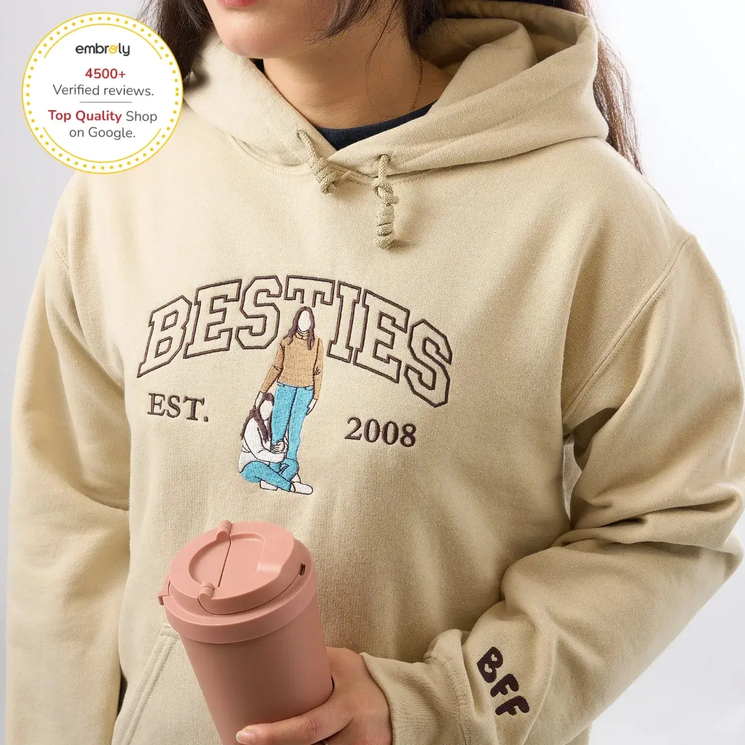Personalized Matching Bestie Sweatshirts with Embroidery Your Pictures, Besties or EST Year on Sleeve sold by Embroly product image thumbnail 5