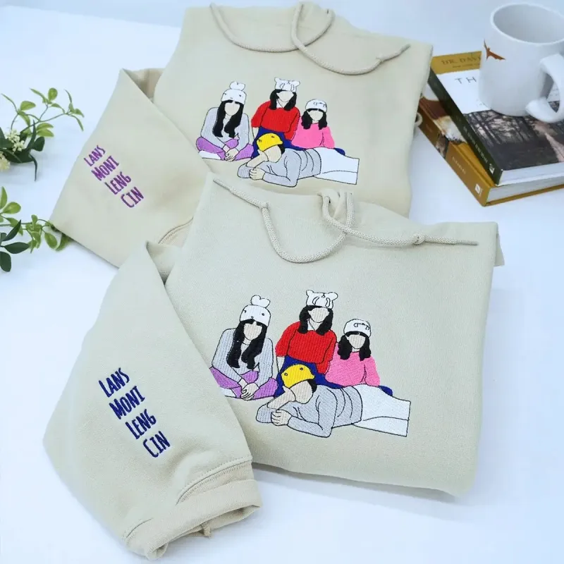 Personalized Matching Bestie Sweatshirts with Embroidery Your Pictures, Besties or EST Year on Sleeve sold by Embroly