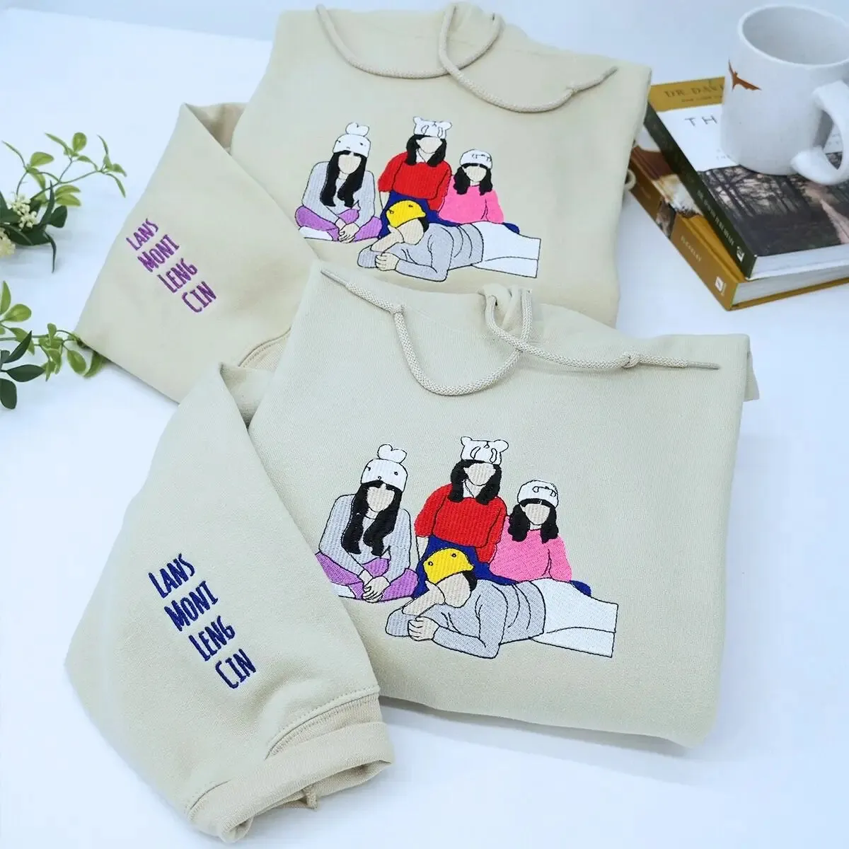 Personalized Matching Bestie Sweatshirts with Embroidery Your Pictures, Besties or EST Year on Sleeve sold by Embroly