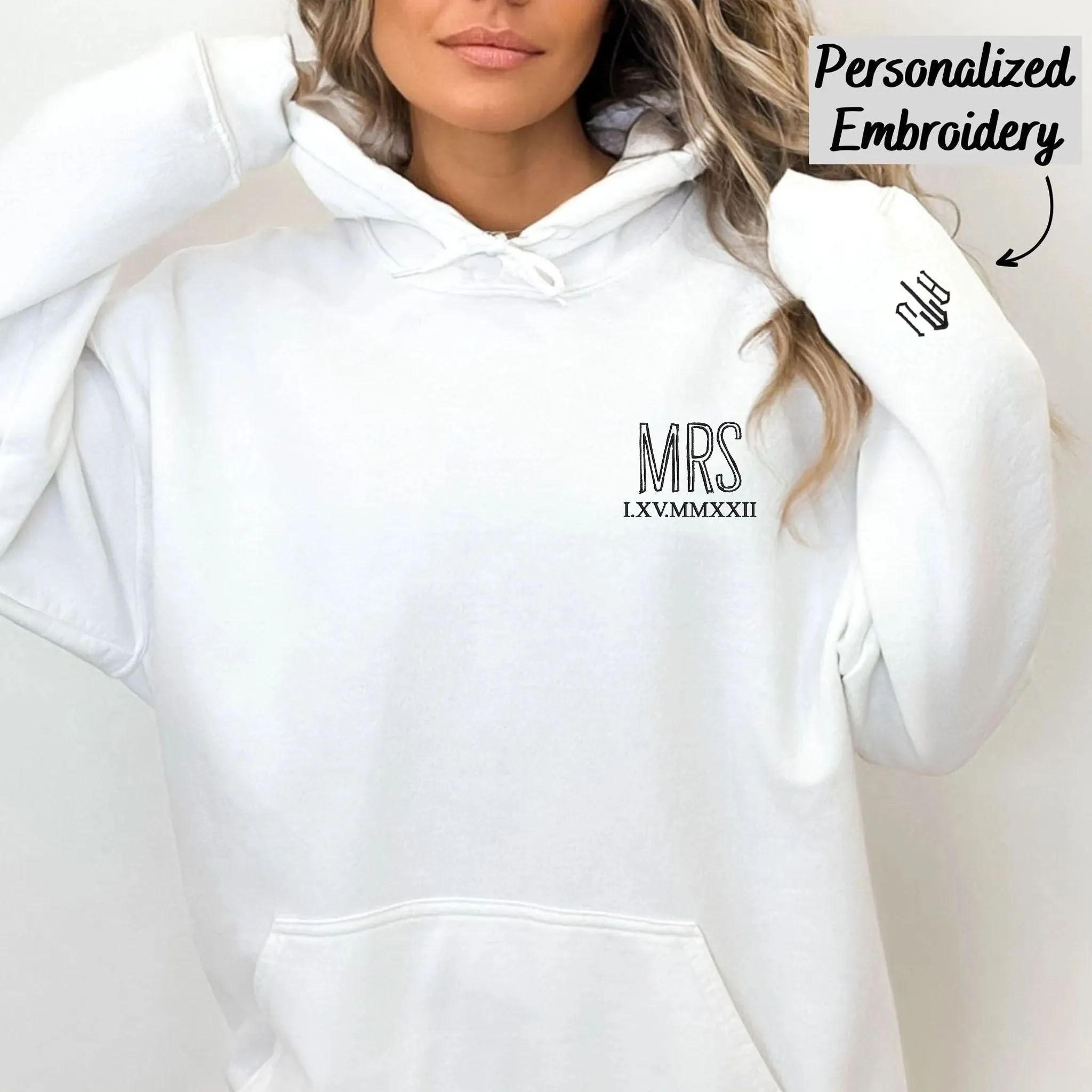 Personalized Mr And Mrs Embroidered Hoodie With Aniniversary Date, Best Gift For Couple sold by Embroly product image thumbnail 2