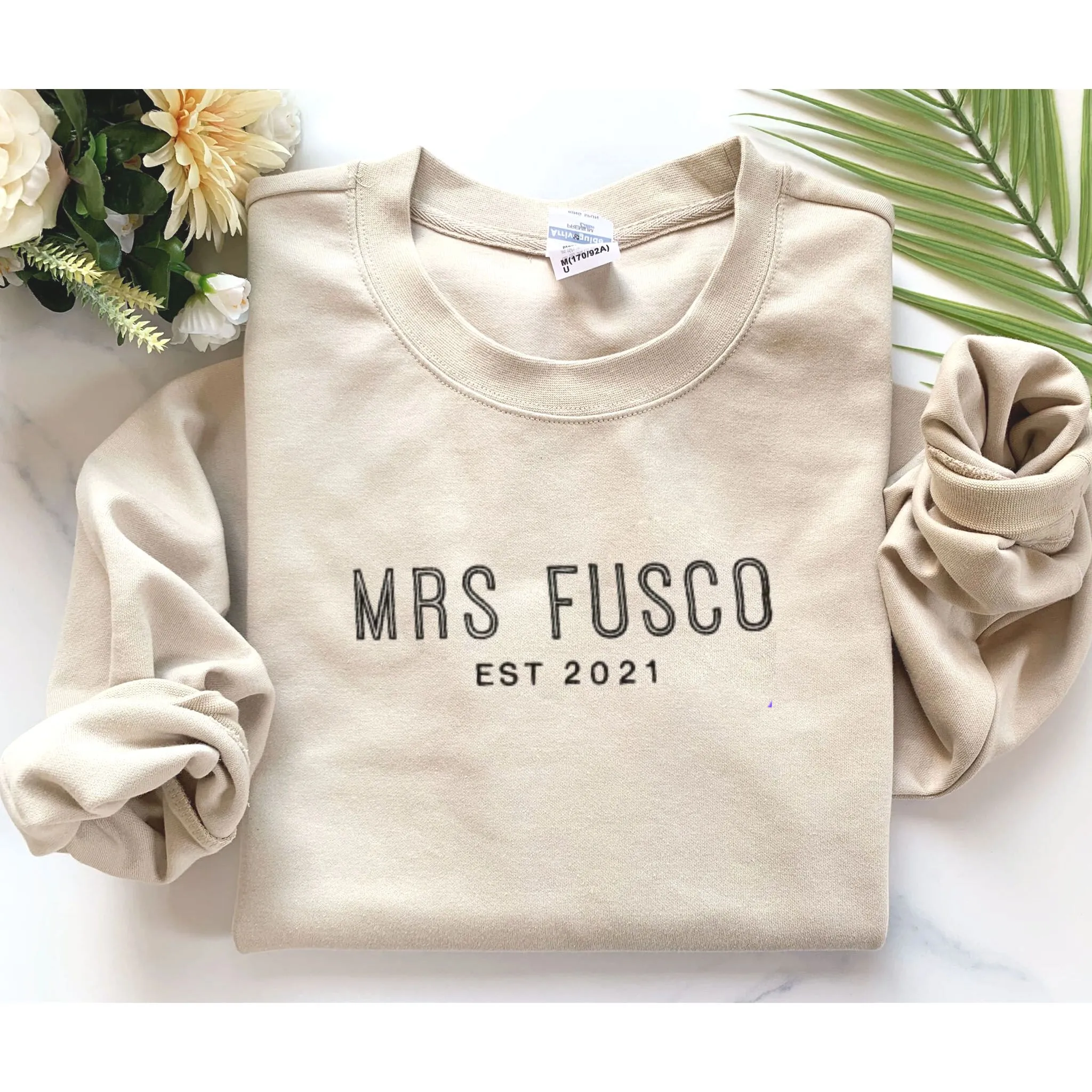 Custom Embroidered Mr And Mrs Sweatshirt With Anniversary Date, Best Gift For Maching Couple sold by Embroly product image thumbnail 4