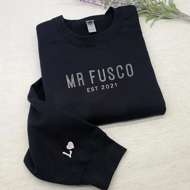 Custom Embroidered Mr And Mrs Sweatshirt With Anniversary Date, Best Gift For Maching Couple sold by Embroly