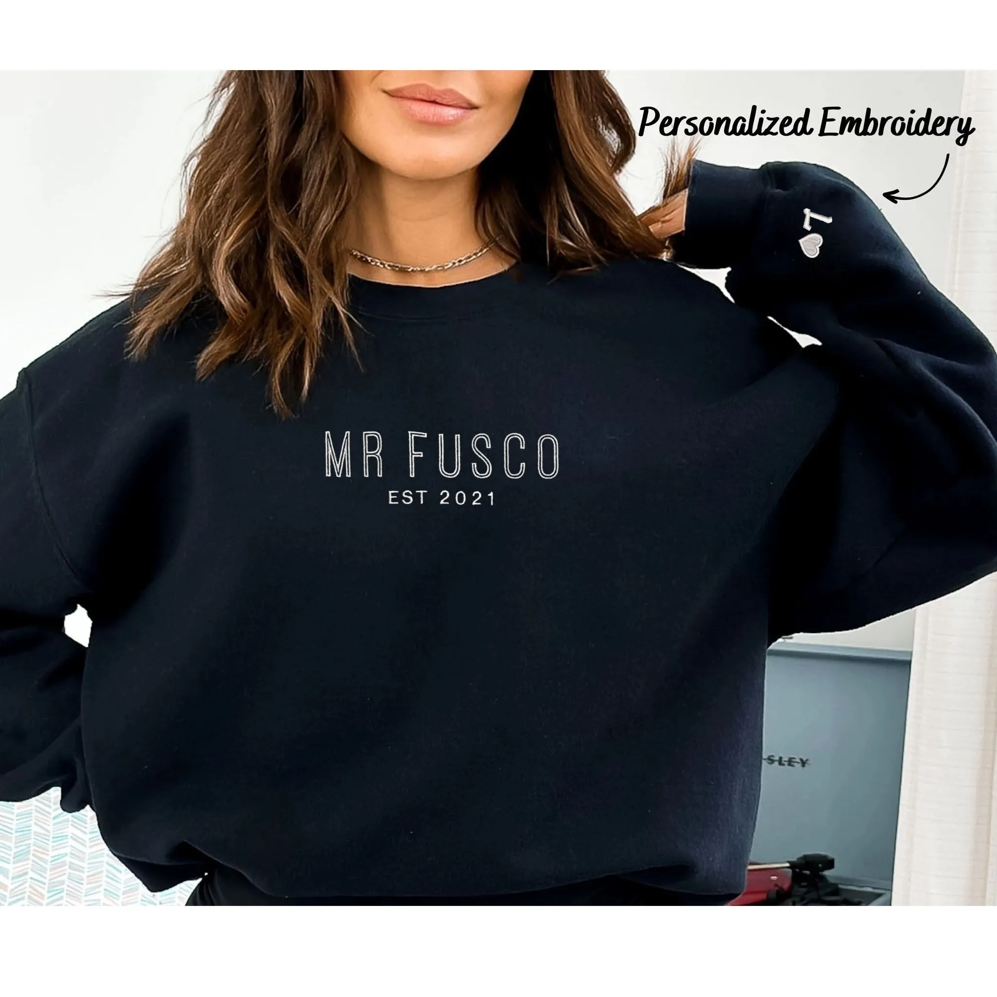 Custom Embroidered Mr And Mrs Sweatshirt With Anniversary Date, Best Gift For Maching Couple sold by Embroly product image thumbnail 2